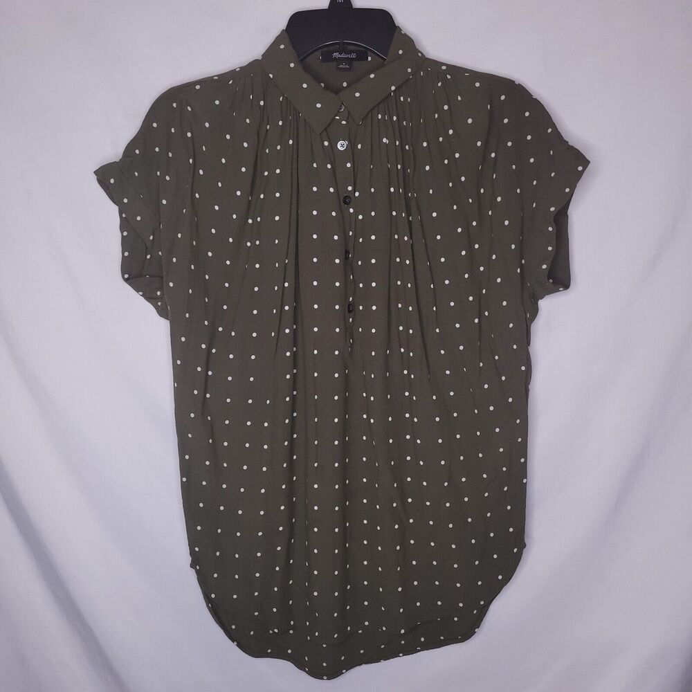 Madewell Olive Polka Dot Button Down Shirt